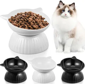 Nuanchu 4 Pcs Ceramic Elevated Cat Bowls,15 Tilted Raised Bowl Anti-Vomiting, Whisker Friendly, Adjustable Cat Dishes for Protecting Spine, Microwave and Dishwasher Safe(Pure White, Pure Black)