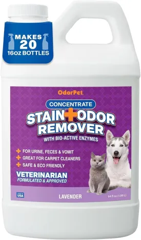 OdorPet Concentrate Stain and Odor Remover - 64 oz. (Makes 2.55 Gallons of Working Solution) - Lavender Scented Pet Odor Eliminator for Carpet, Floor and Furniture by Alpha Tech Pet