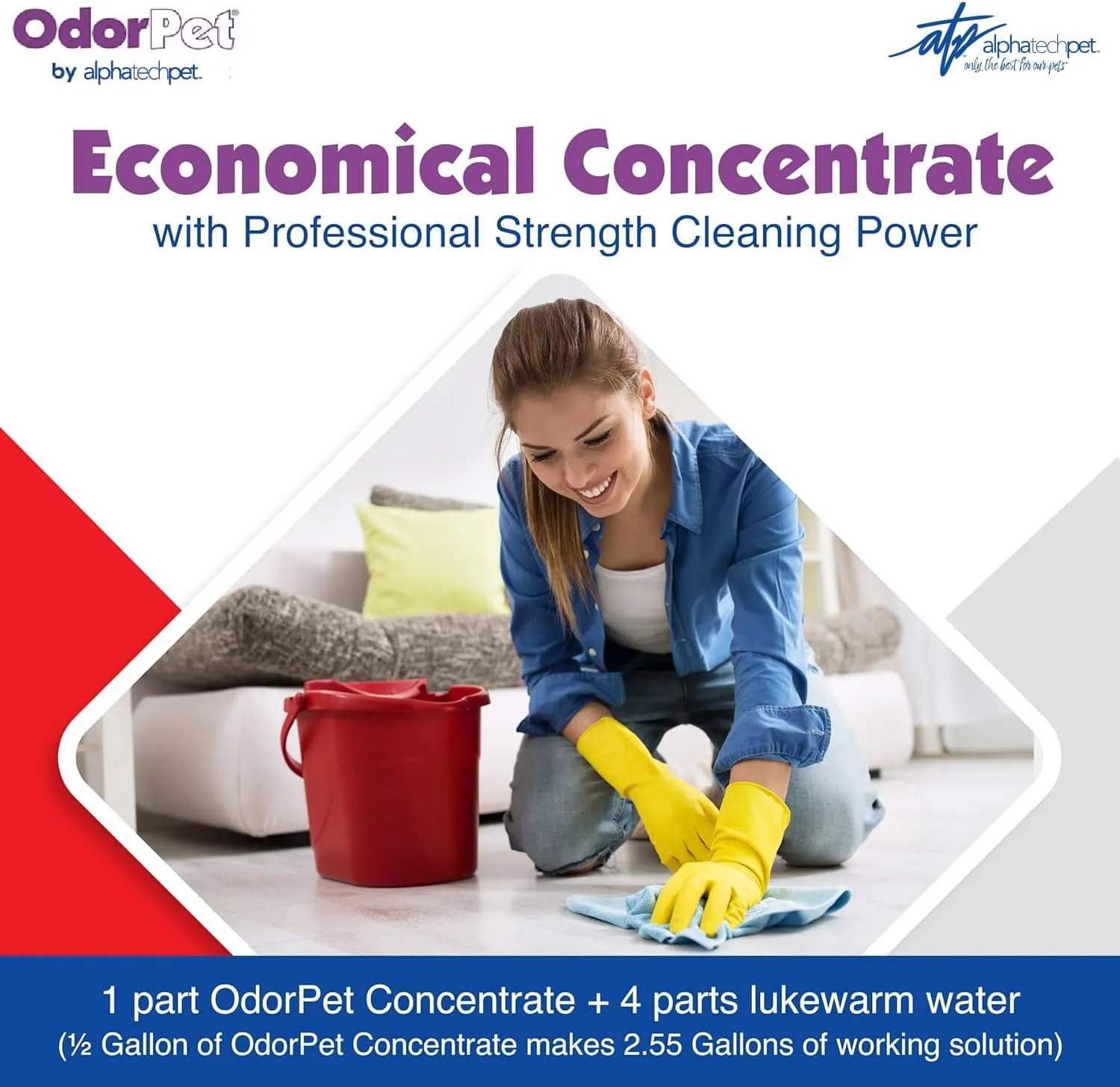 OdorPet Concentrate Stain and Odor Remover - 64 oz. (Makes 2.55 Gallons of Working Solution) - Lavender Scented Pet Odor Eliminator for Carpet, Floor and Furniture by Alpha Tech Pet
