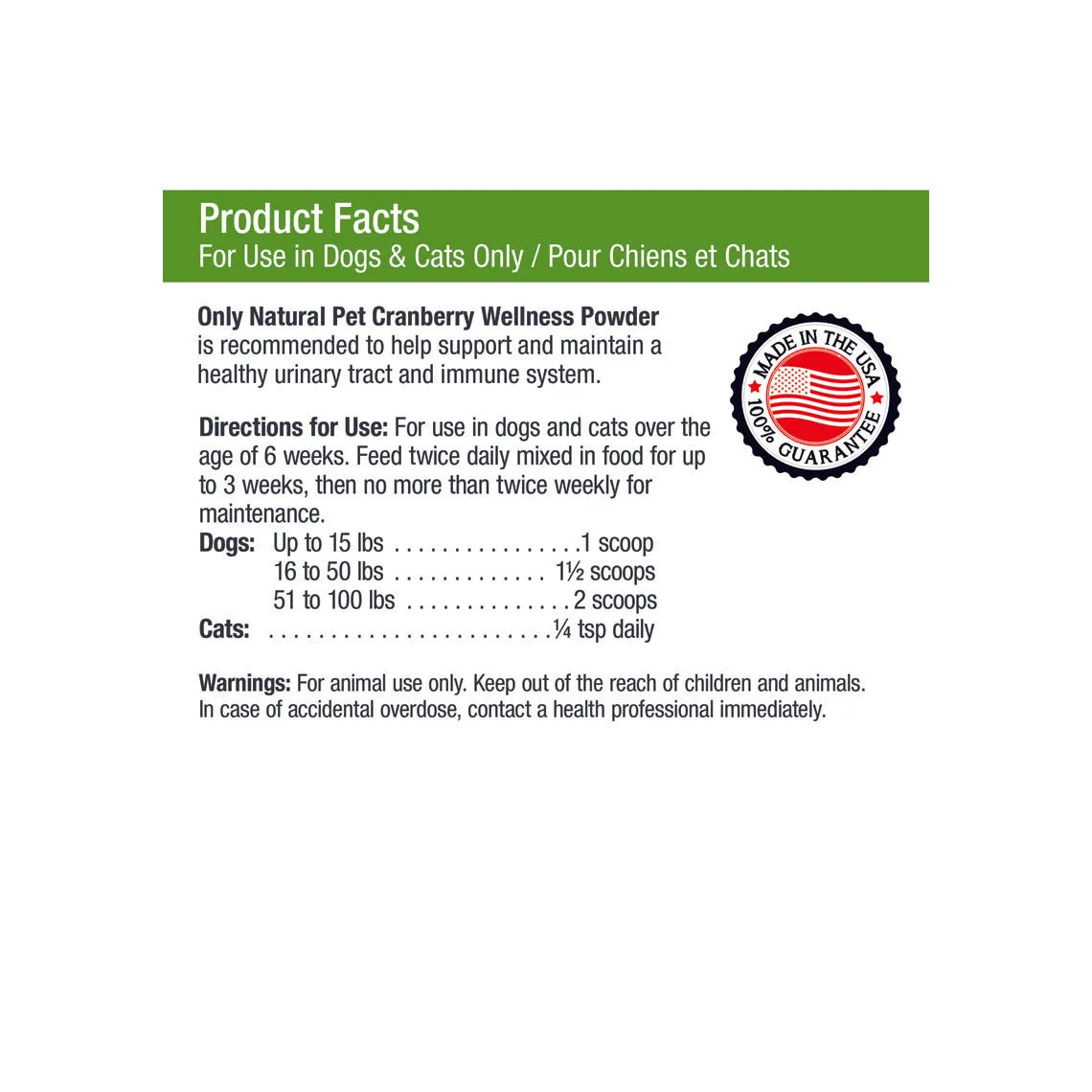 Only Natural Pet Cranberry Wellness Extract Supplement for Dogs & Cats