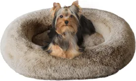 Orthopedic Calming Dog Bed for Medium Dogs, Anti Anxiety Pet Beds with Supportive Foam, Removable Washable Oval Pets Couch, Fluffy Cuddle Bolster Cushion, Beige