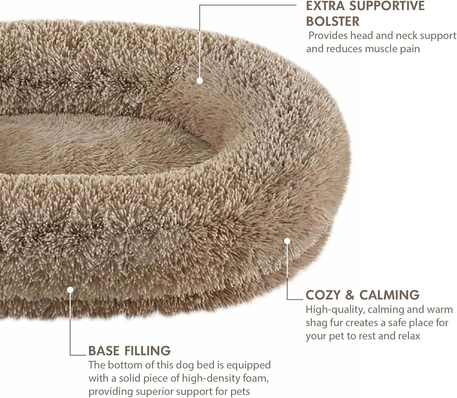 Orthopedic Calming Dog Bed for Medium Dogs, Anti Anxiety Pet Beds with Supportive Foam, Removable Washable Oval Pets Couch, Fluffy Cuddle Bolster Cushion, Beige