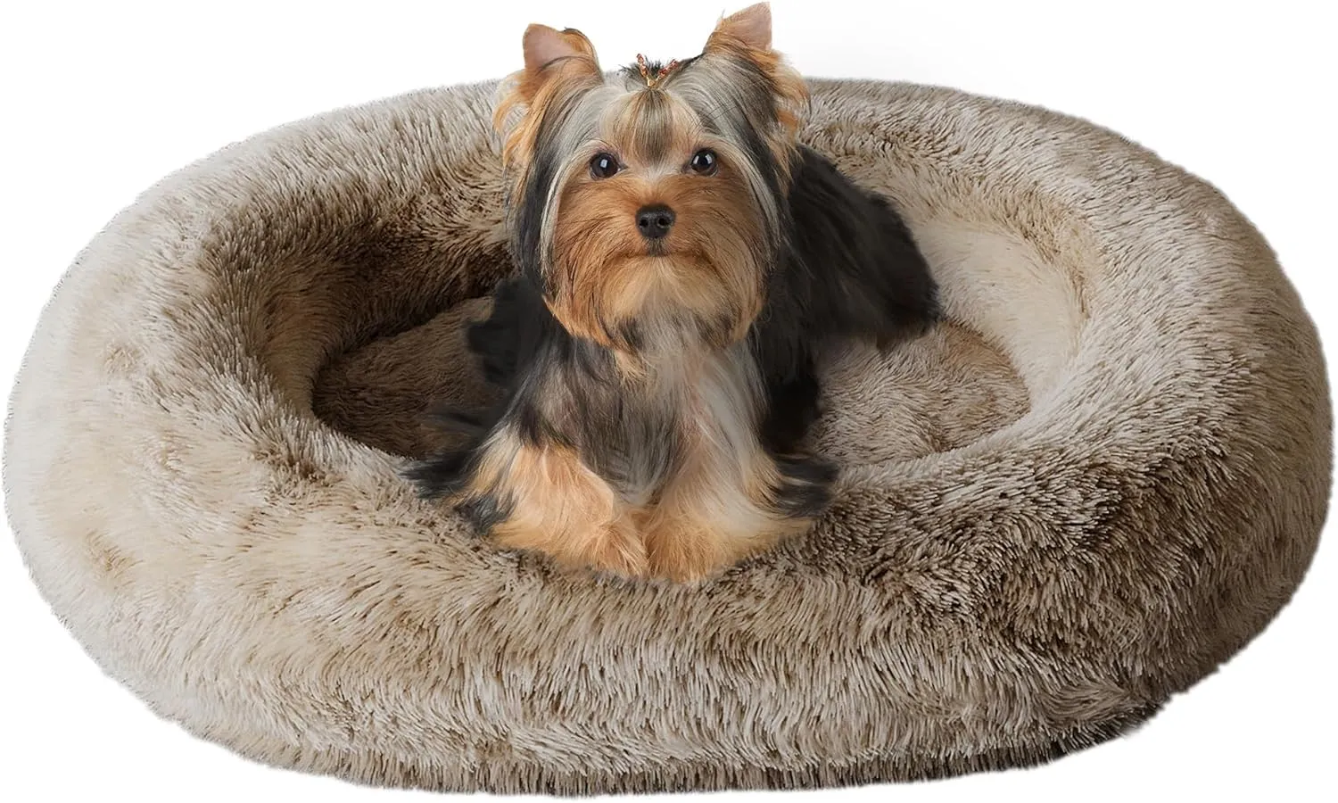 Orthopedic Calming Dog Bed for Medium Dogs, Anti Anxiety Pet Beds with Supportive Foam, Removable Washable Oval Pets Couch, Fluffy Cuddle Bolster Cushion, Beige