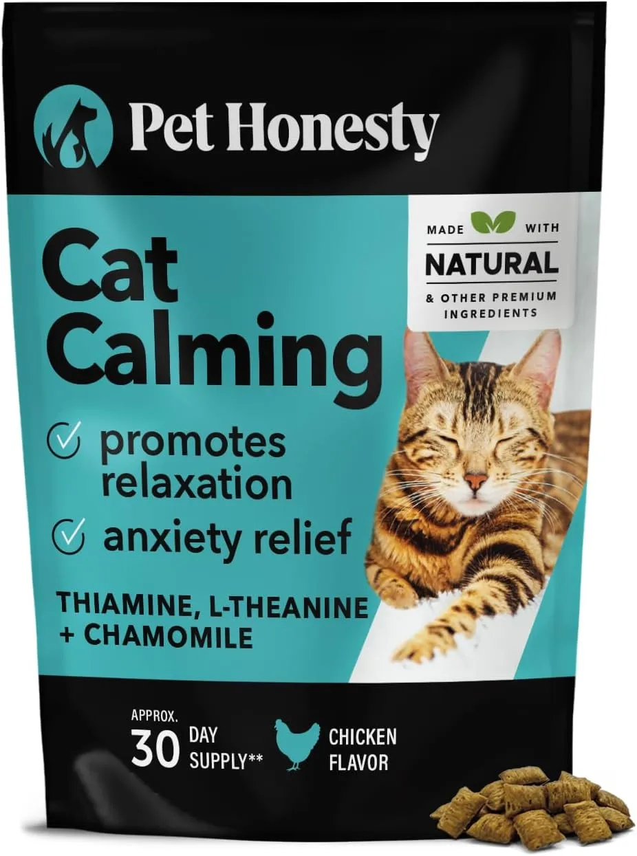 Pet Honesty Calming Chews for Cats - Cat Anxiety Relief   Helps Reduce Stress - Behavioral Support & Promotes Relaxation for Travel, Boarding, Vet Visits, Separation Anxiety - Chicken (30-Day Supply)
