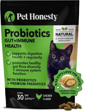 Pet Honesty Cat Probiotics Gut   Immune Health Crunchy & Creamy Chews - Digestive Health, Supports Gut Health, Immunity, Healthy Digestion   Cat Constipation Relief - Chicken 30-Day Supply