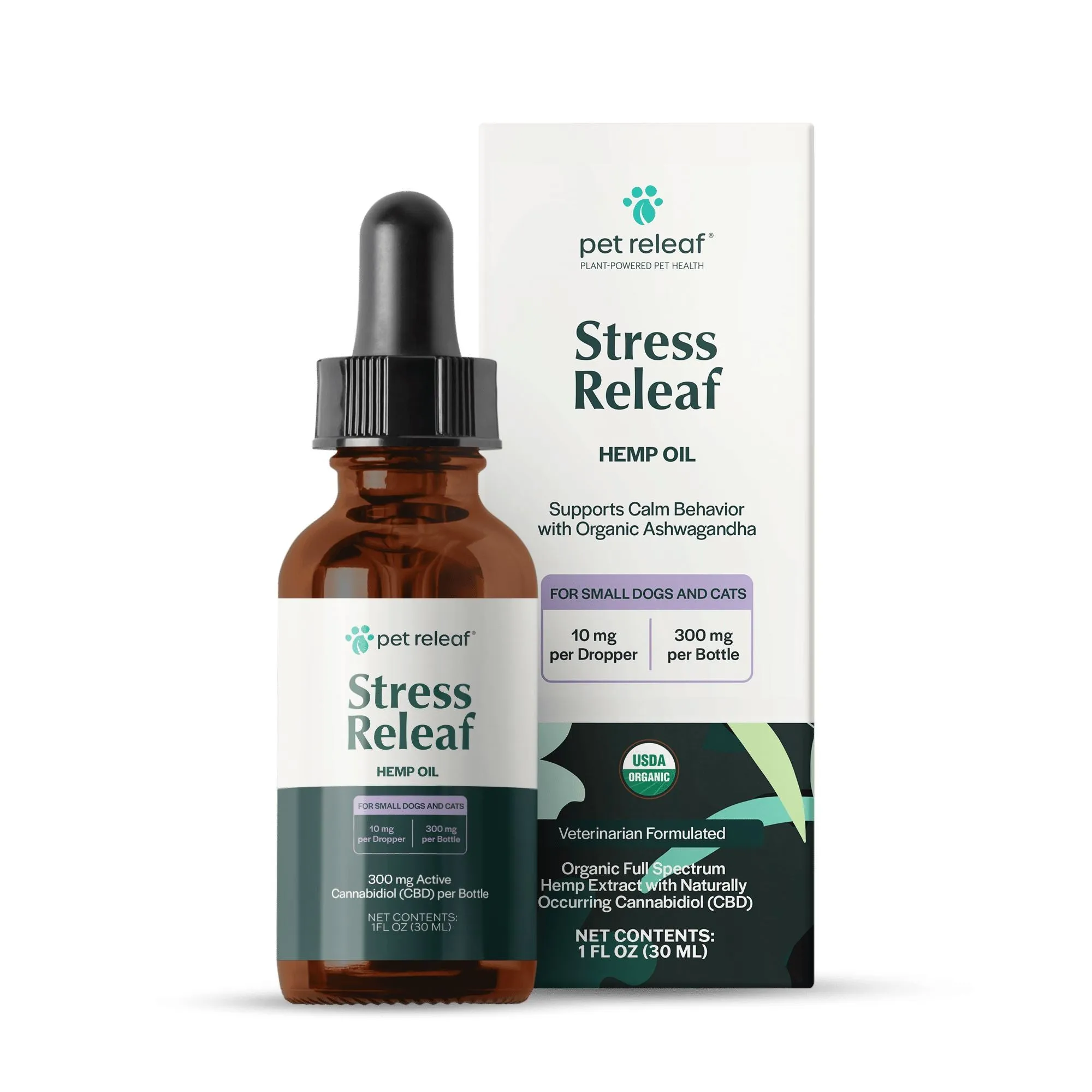 Pet Releaf Stress Releaf Organic 300 mg Hemp Oil Dog Supplements - 1 Oz Bottle