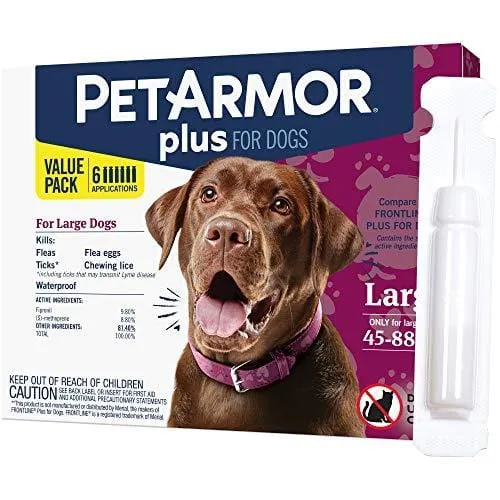PetArmor Plus for Dogs, Flea and Tick Prevention for Large Dogs (45-88 Pounds), Includes 6 Month Supply of Topical Flea Treatments