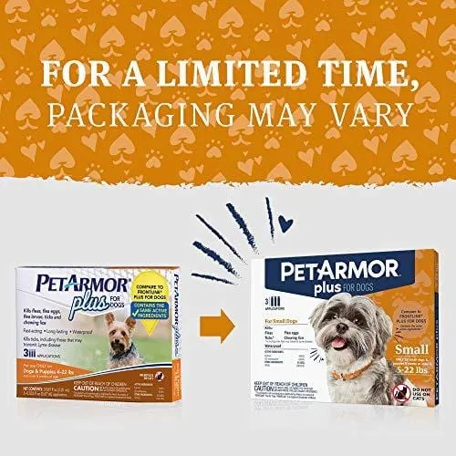 PetArmor Plus for Dogs, Flea and Tick Prevention for Small Dogs (5-22 Pounds), Includes 3 Month Supply of Topical Flea Treatments