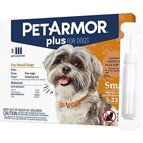 PetArmor Plus for Dogs, Flea and Tick Prevention for Small Dogs (5-22 Pounds), Includes 3 Month Supply of Topical Flea Treatments