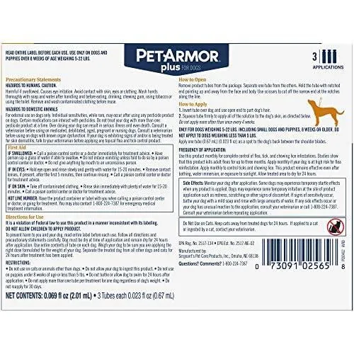 PetArmor Plus for Dogs, Flea and Tick Prevention for Small Dogs (5-22 Pounds), Includes 3 Month Supply of Topical Flea Treatments