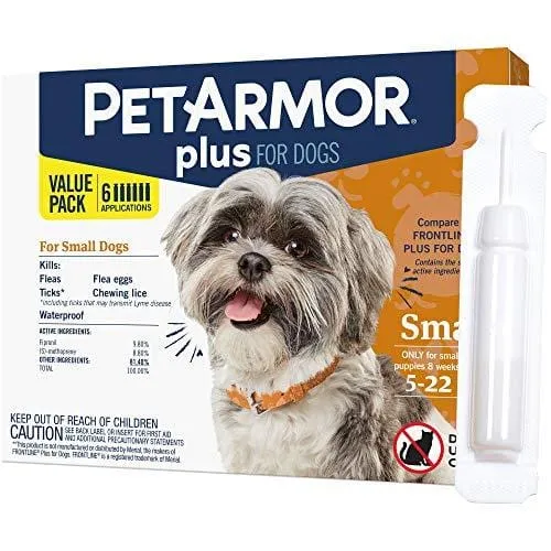 PetArmor Plus for Dogs, Flea and Tick Prevention for Small Dogs (5-22 Pounds), Includes 6 Month Supply of Topical Flea Treatments