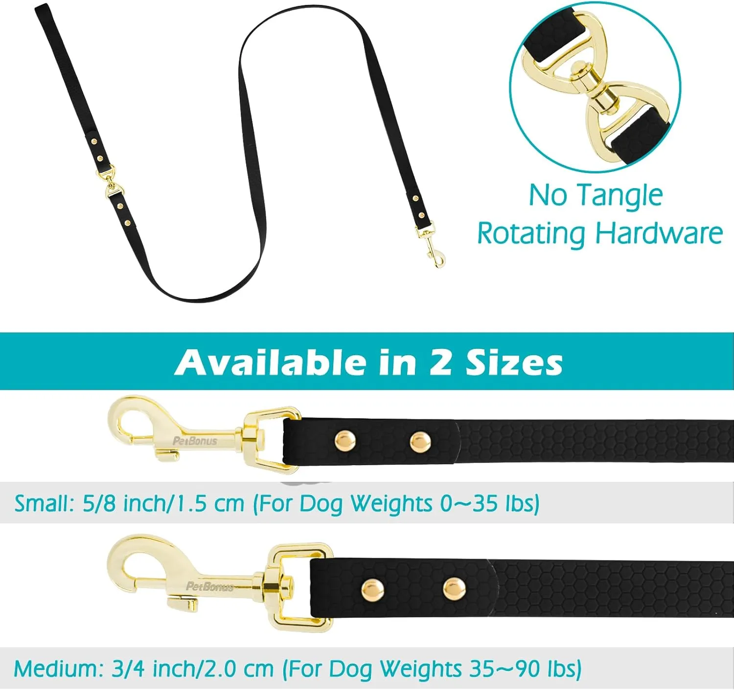PetBonus No Tangle Waterproof Dog Leash, 5 FT Odor Proof Walking Training Lead, Non-Slip and Easy to Clean Puppy leashes for Small Medium Breeds Dogs (Black, S