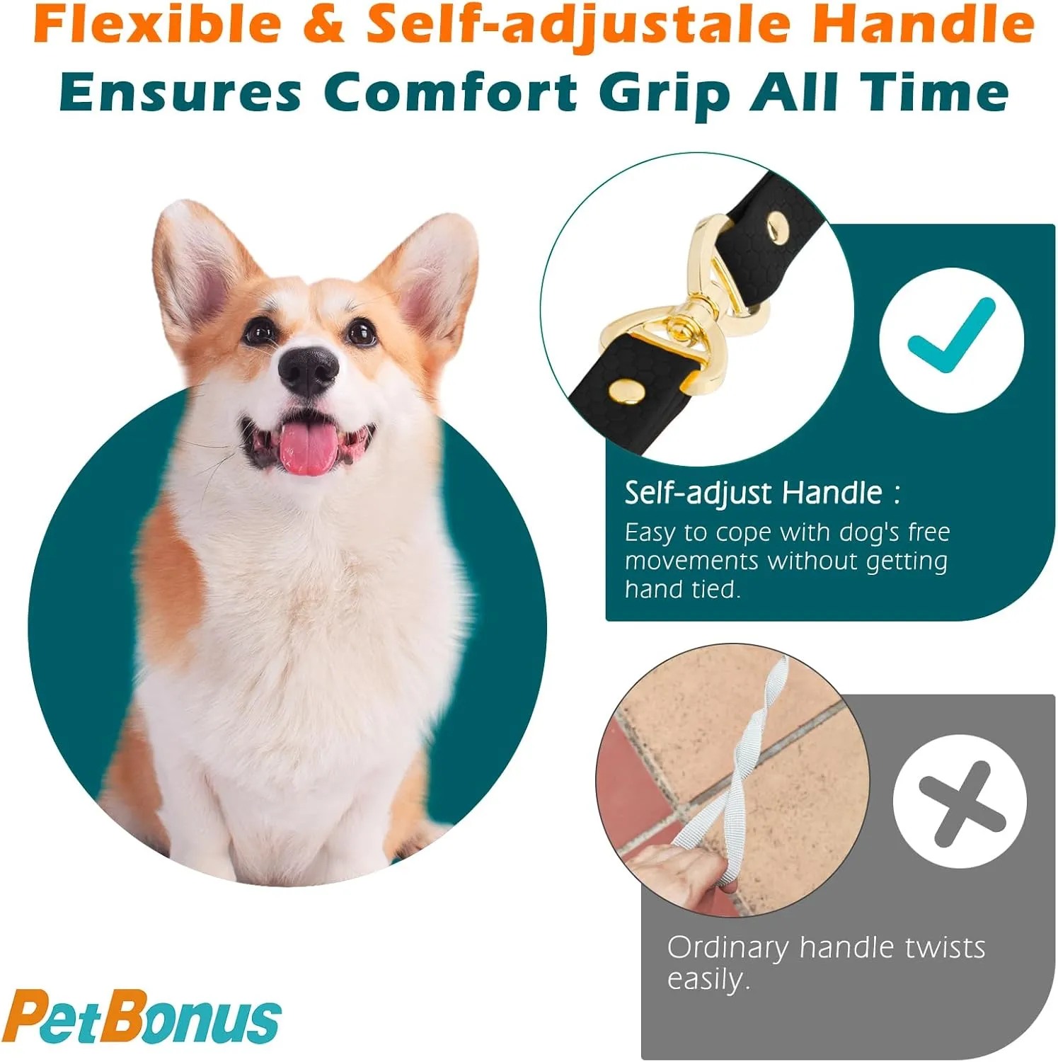 PetBonus No Tangle Waterproof Dog Leash, 5 FT Odor Proof Walking Training Lead, Non-Slip and Easy to Clean Puppy leashes for Small Medium Breeds Dogs (Black, S