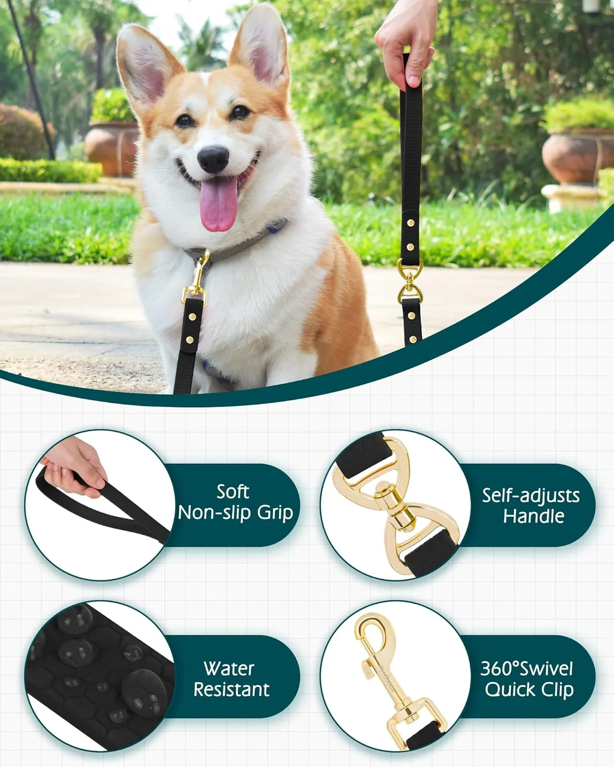 PetBonus No Tangle Waterproof Dog Leash, 5 FT Odor Proof Walking Training Lead, Non-Slip and Easy to Clean Puppy leashes for Small Medium Breeds Dogs (Black, S