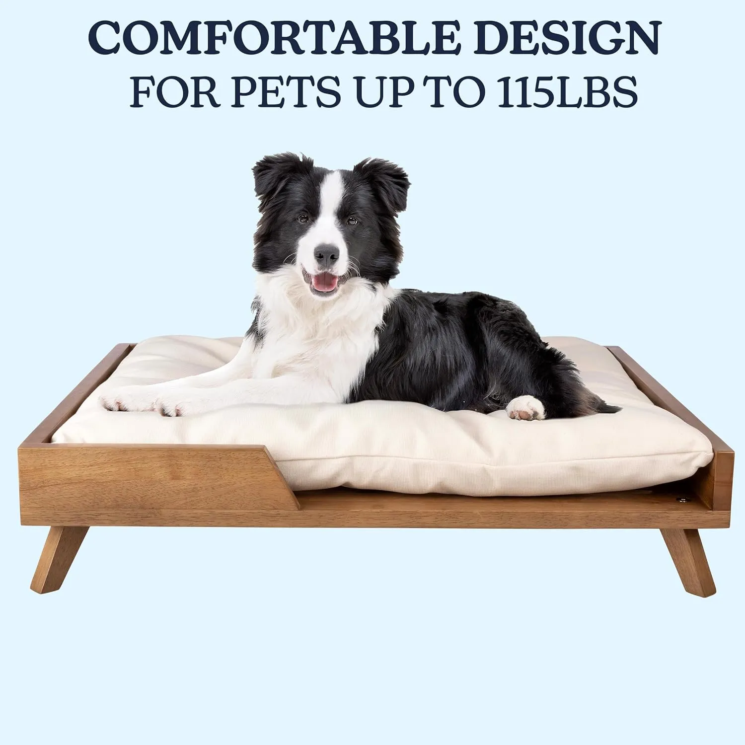 PETMAKER Elevated Dog Bed - 36 x 29.5 Indoor Pet Bed with Frame and Soft Cushion - Mid-Century Modern Wood Dog Bed for Medium to Large Pets (Natural)