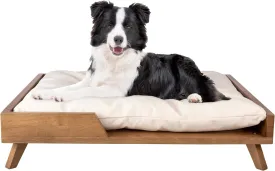 PETMAKER Elevated Dog Bed - 36 x 29.5 Indoor Pet Bed with Frame and Soft Cushion - Mid-Century Modern Wood Dog Bed for Medium to Large Pets (Natural)