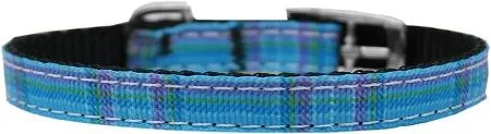 Plaid Nylon Dog Collar with classic buckle 3-8" Blue Size 10