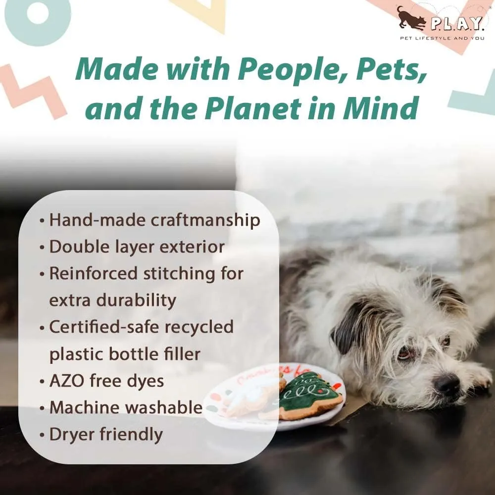 P.L.A.Y. Cute Plush Dog Toys - Merry Woofmas Christmas Themed Durable Squeaker Chew Toy, Great for Puppies & Small, Medium, Large Dogs - Machine Washable, Recycled Materials (Christmas Eve Cookies)