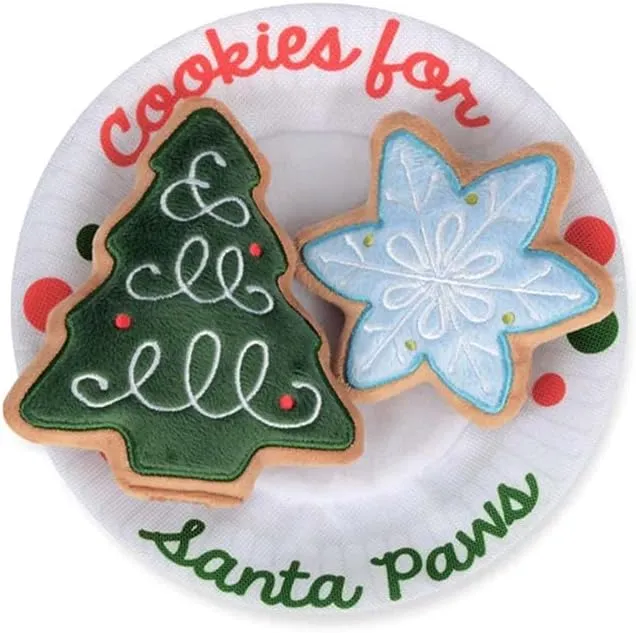 P.L.A.Y. Cute Plush Dog Toys - Merry Woofmas Christmas Themed Durable Squeaker Chew Toy, Great for Puppies & Small, Medium, Large Dogs - Machine Washable, Recycled Materials (Christmas Eve Cookies)