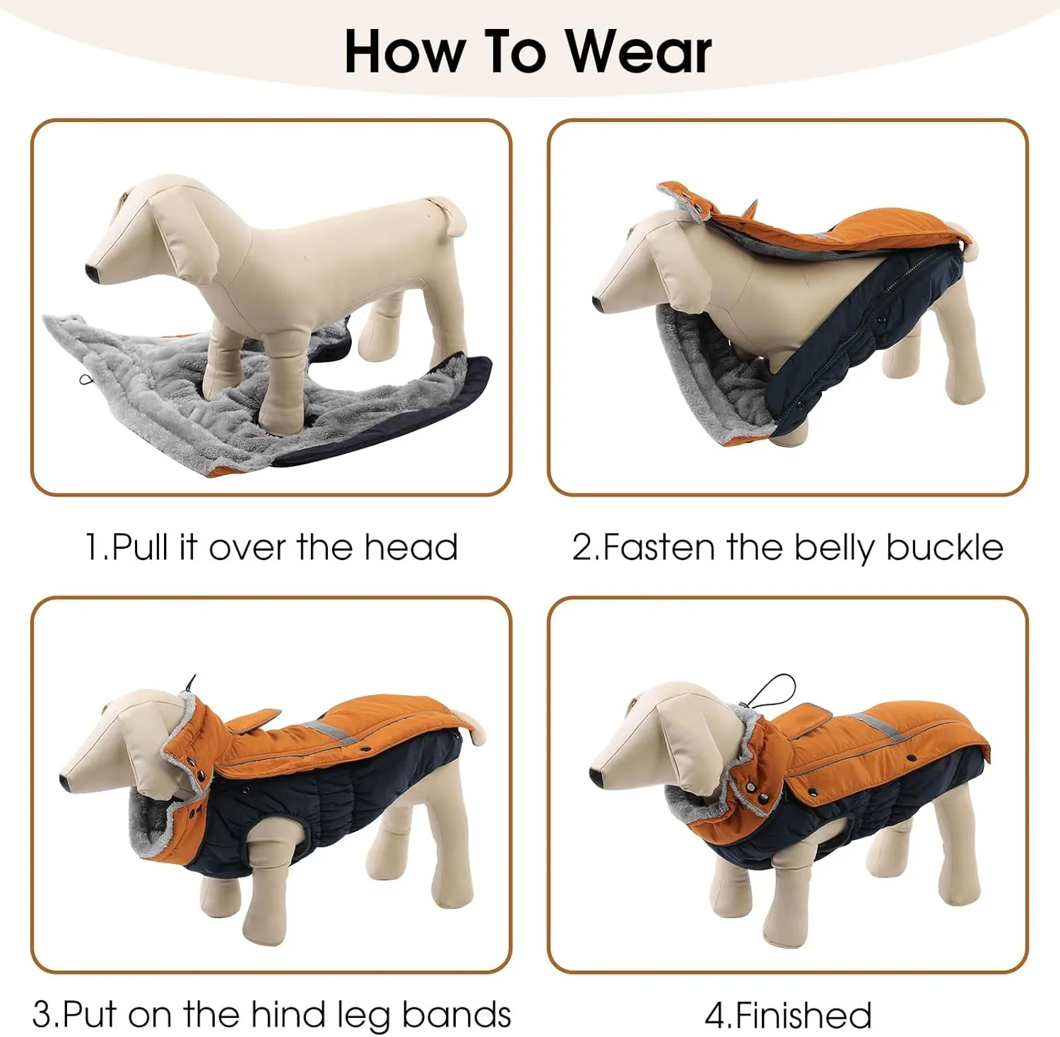 Queenmore Warm Fleece Dog Jacket, Cold Weather Waterproof Dog Snow Jacket with Leash Hole, Reflective Turtleneck Dog Snow Jacket Snowsuit,Dog Warm Coat for Small Medium& Large Dogs(Brown,XL)