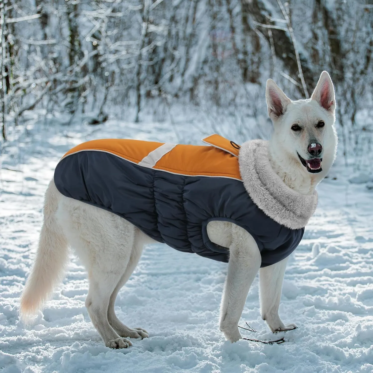 Queenmore Warm Fleece Dog Jacket, Cold Weather Waterproof Dog Snow Jacket with Leash Hole, Reflective Turtleneck Dog Snow Jacket Snowsuit,Dog Warm Coat for Small Medium& Large Dogs(Brown,XL)