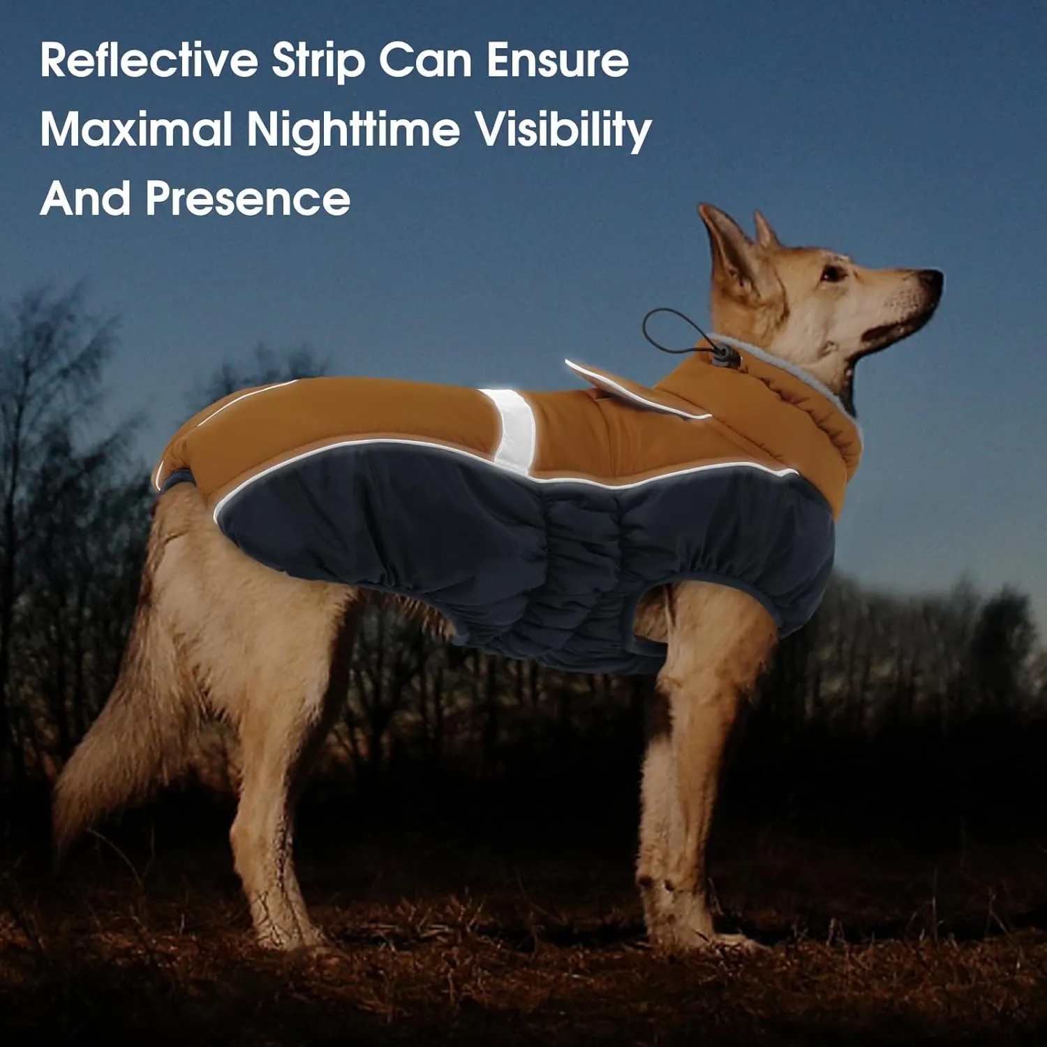 Queenmore Warm Fleece Dog Jacket, Cold Weather Waterproof Dog Snow Jacket with Leash Hole, Reflective Turtleneck Dog Snow Jacket Snowsuit,Dog Warm Coat for Small Medium& Large Dogs(Brown,XL)