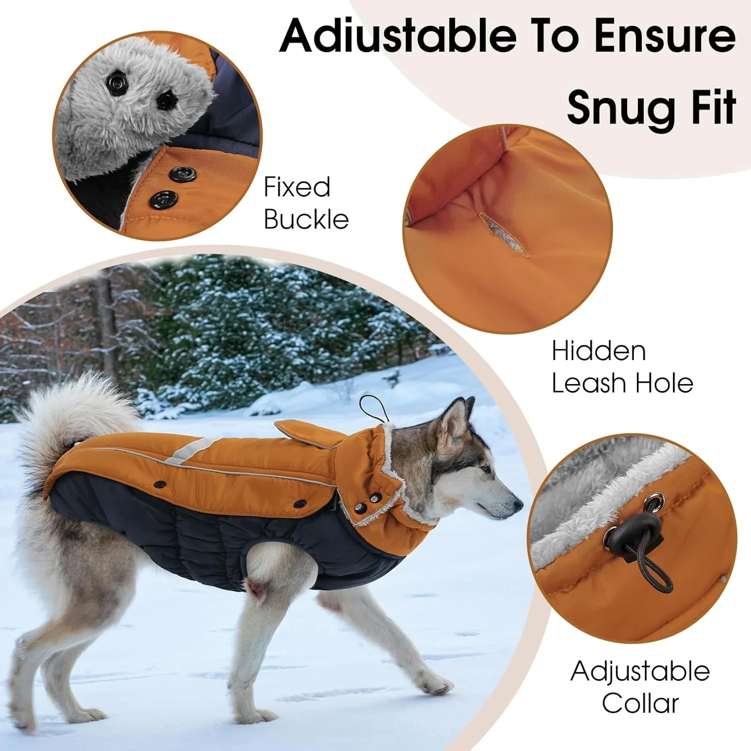 Queenmore Warm Fleece Dog Jacket, Cold Weather Waterproof Dog Snow Jacket with Leash Hole, Reflective Turtleneck Dog Snow Jacket Snowsuit,Dog Warm Coat for Small Medium& Large Dogs(Brown,XL)