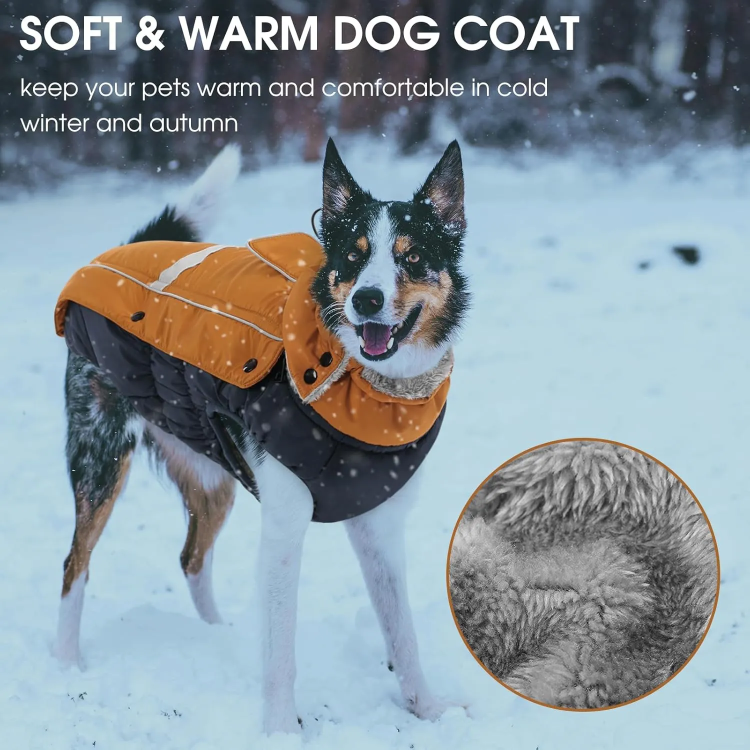 Queenmore Warm Fleece Dog Jacket, Cold Weather Waterproof Dog Snow Jacket with Leash Hole, Reflective Turtleneck Dog Snow Jacket Snowsuit,Dog Warm Coat for Small Medium& Large Dogs(Brown,XL)