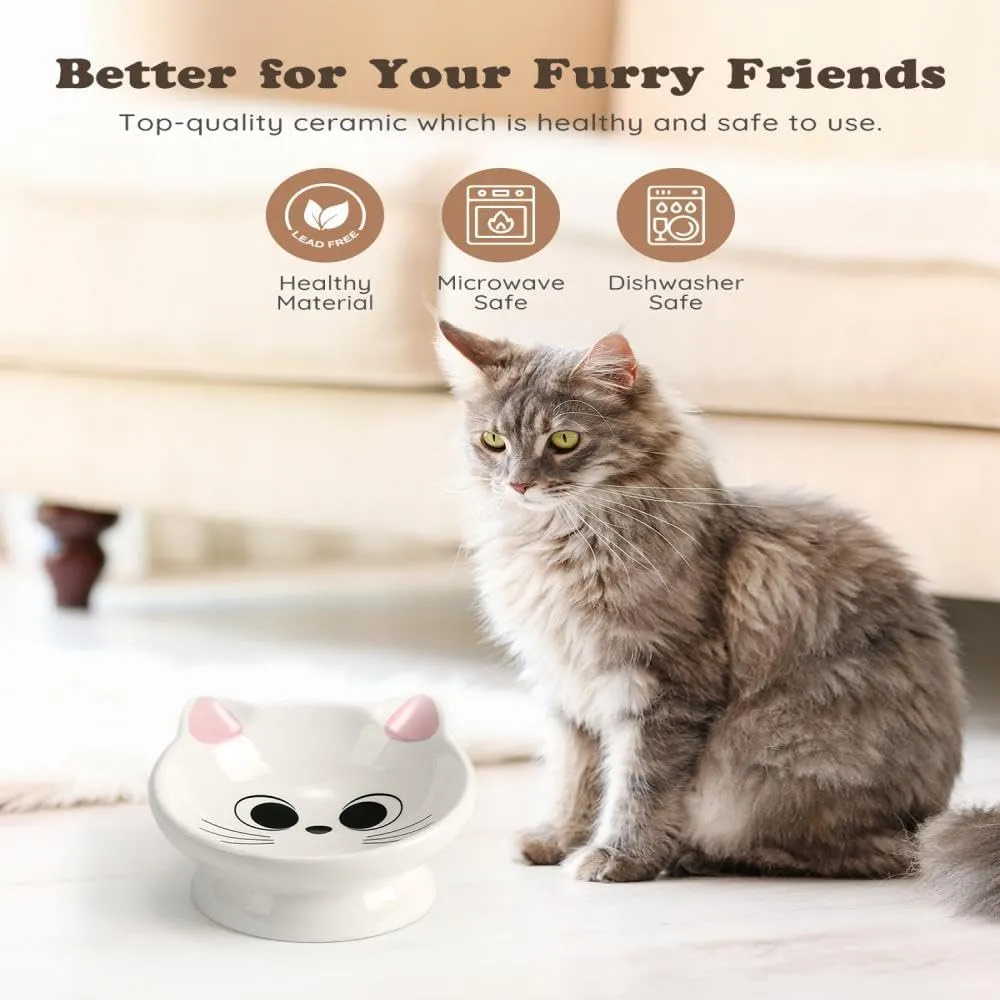Raised Ceramic Cat Food Bowl - 15 Tilted, Spine Protection, Anti-Vomiting, Backflow Prevention for Adult Cats, Kittens, and Small Dogs - Pink