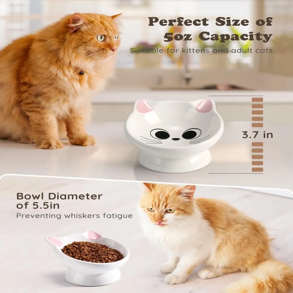 Raised Ceramic Cat Food Bowl - 15 Tilted, Spine Protection, Anti-Vomiting, Backflow Prevention for Adult Cats, Kittens, and Small Dogs - Pink