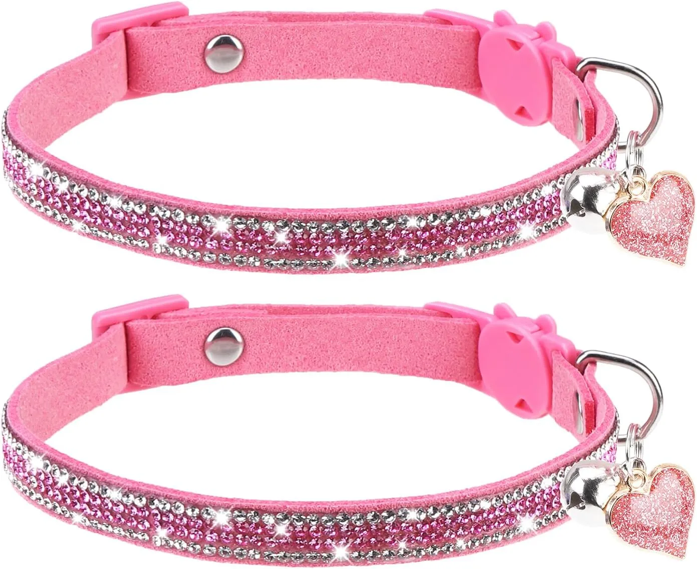 Rhinestone Cat Collar Breakaway with Bell Safety Buckle, 2 Pack Bling Diamond Kitten Collar for Gril Cats, Soft Velvet Female Cat Collars Adjustable 8-12 Inch, Pink
