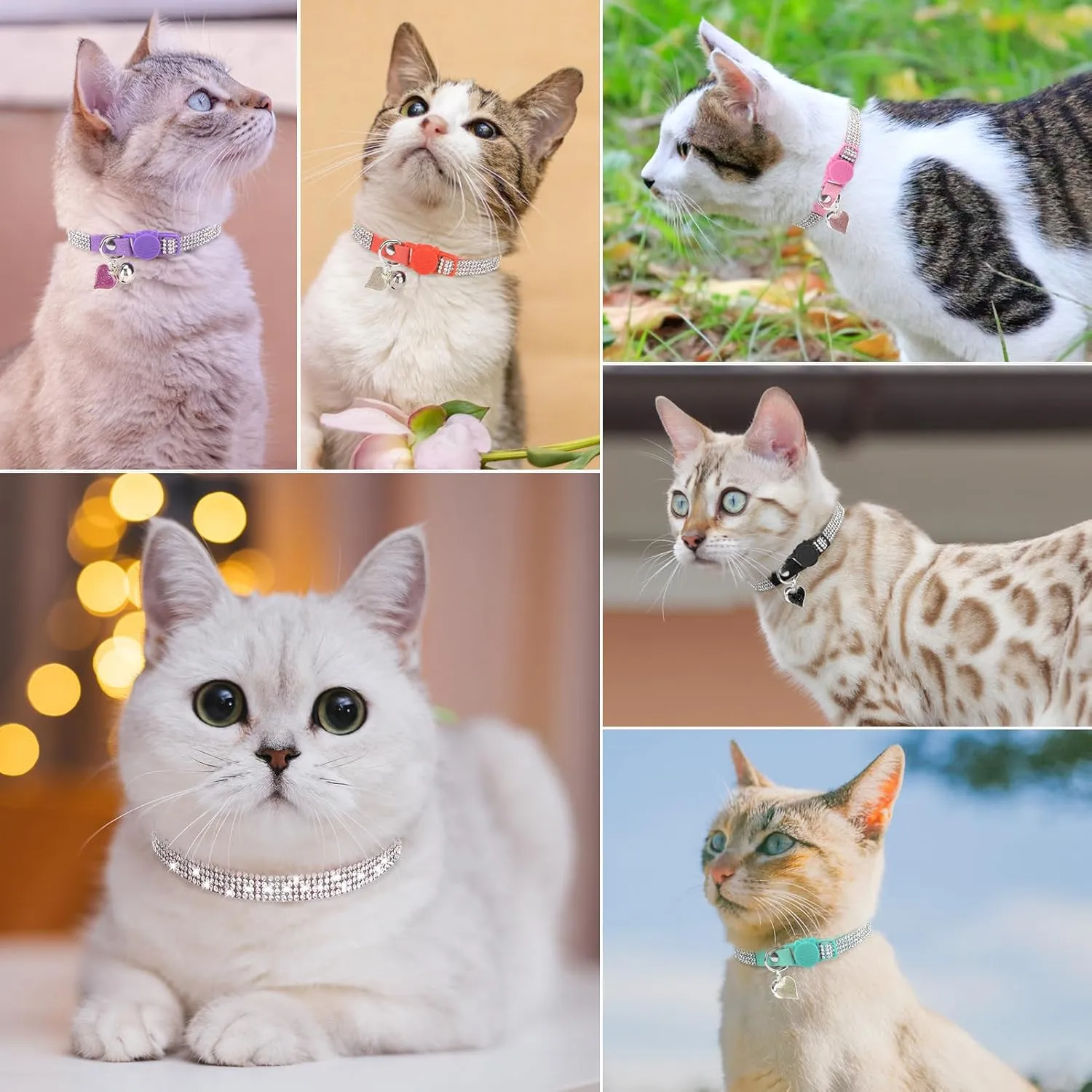 Rhinestone Cat Collar Breakaway with Bell Safety Buckle, 2 Pack Bling Diamond Kitten Collar for Gril Cats, Soft Velvet Female Cat Collars Adjustable 8-12 Inch, Pink