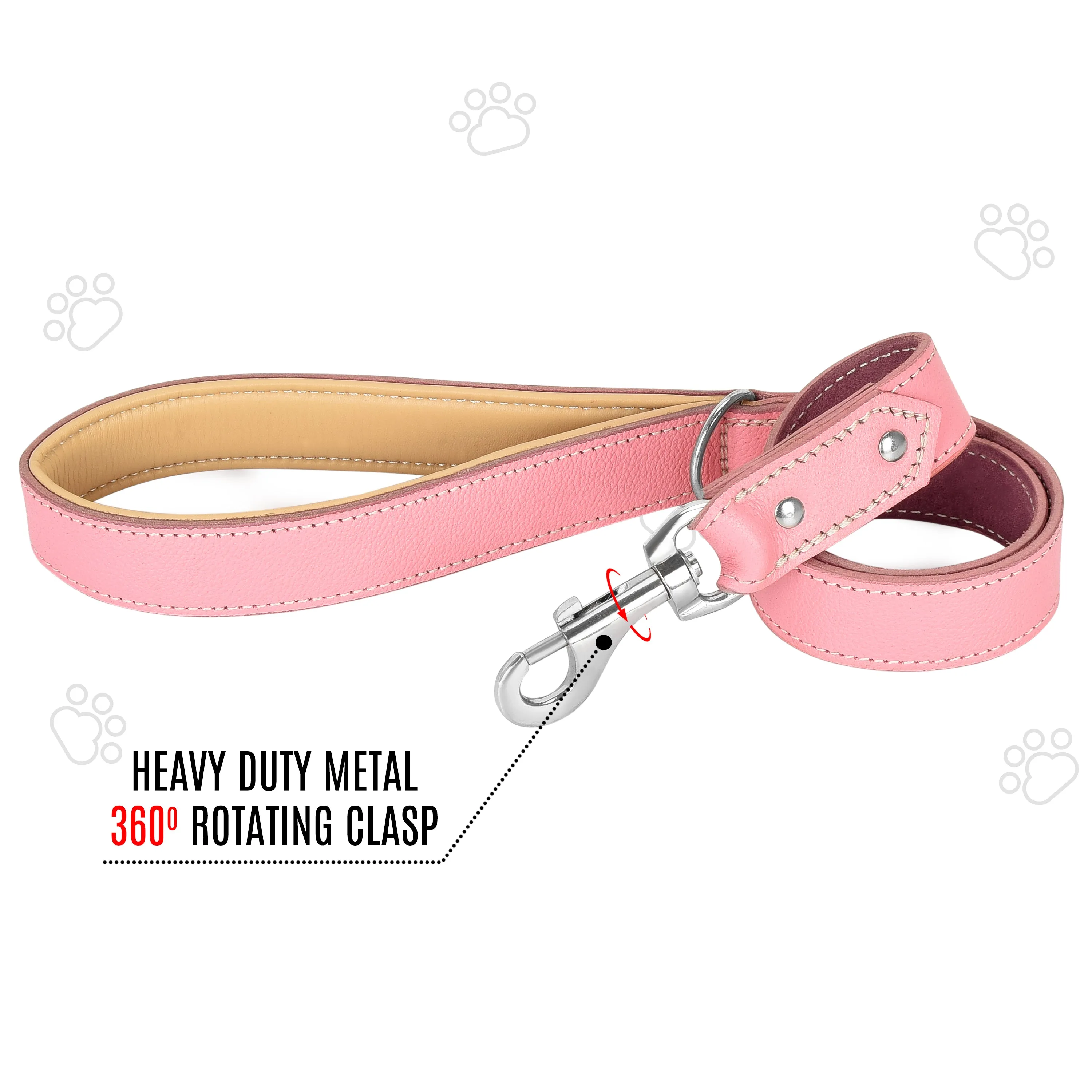 Riparo Heavy Duty Leather Dog Leash with Padded Handle, 3FT Long Dog Lead, 1.25IN Wide Dog Training Walking Leashes for Medium Large Dogs - Pink