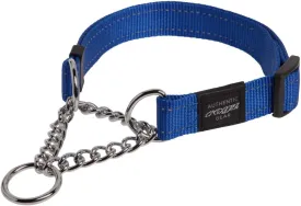 Rogz Utility Large 3/4-Inch Reflective Fanbelt Obedience Half-Check Dog Collar, Blue