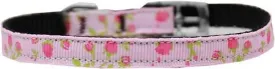 Roses Nylon Dog Collar with classic buckle 3-8" Pink Size 10