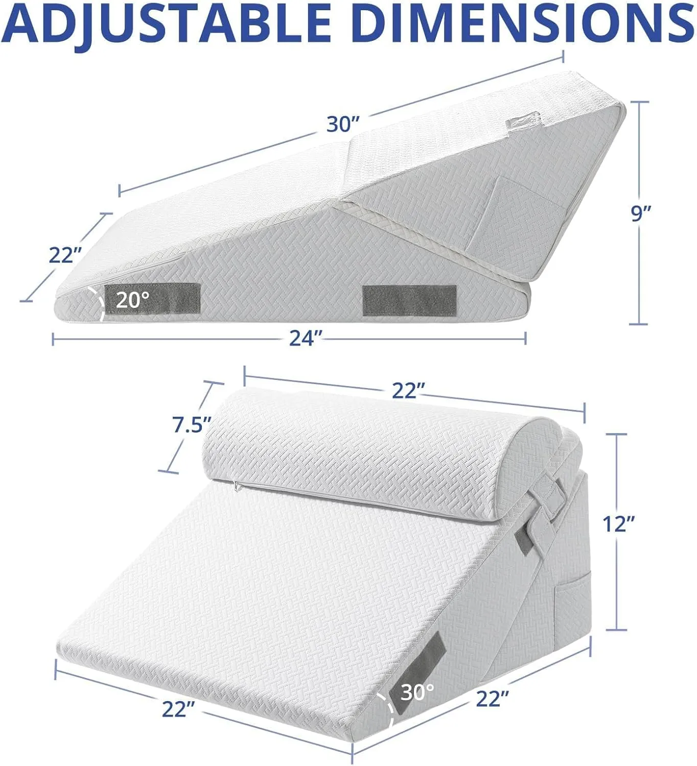 Sasttie Wedge Pillow Set for After Surgery, Adjustable Orthopedic Bed Wedge Pillow Set for After Surgery, Sleeping, Acid Reflux, Back Pain, and Recovery, Light Grey & White