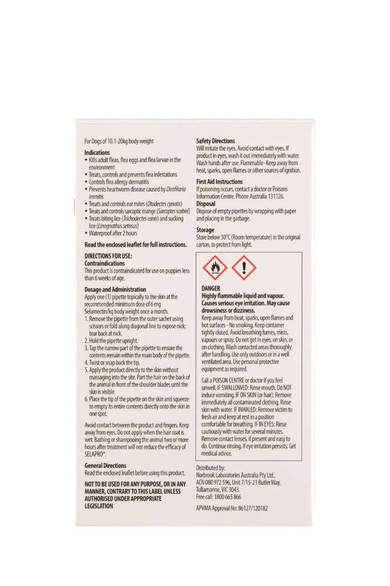 Selapro Flea & Worming Spot On Treatment 10.1-20kg Dog