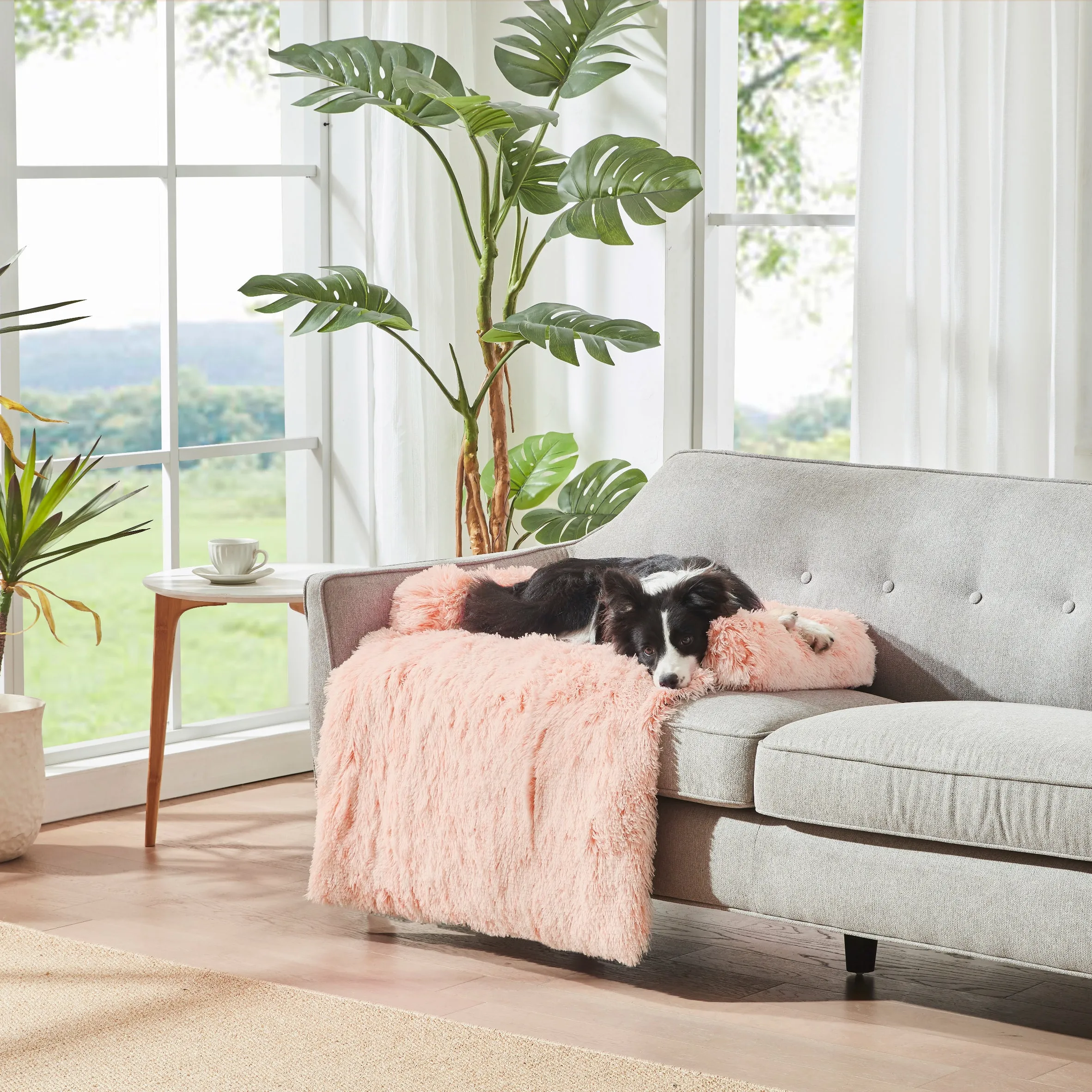 Shaggy Faux Fur Bolster Sofa Protector Pet Bed - Soft Beige