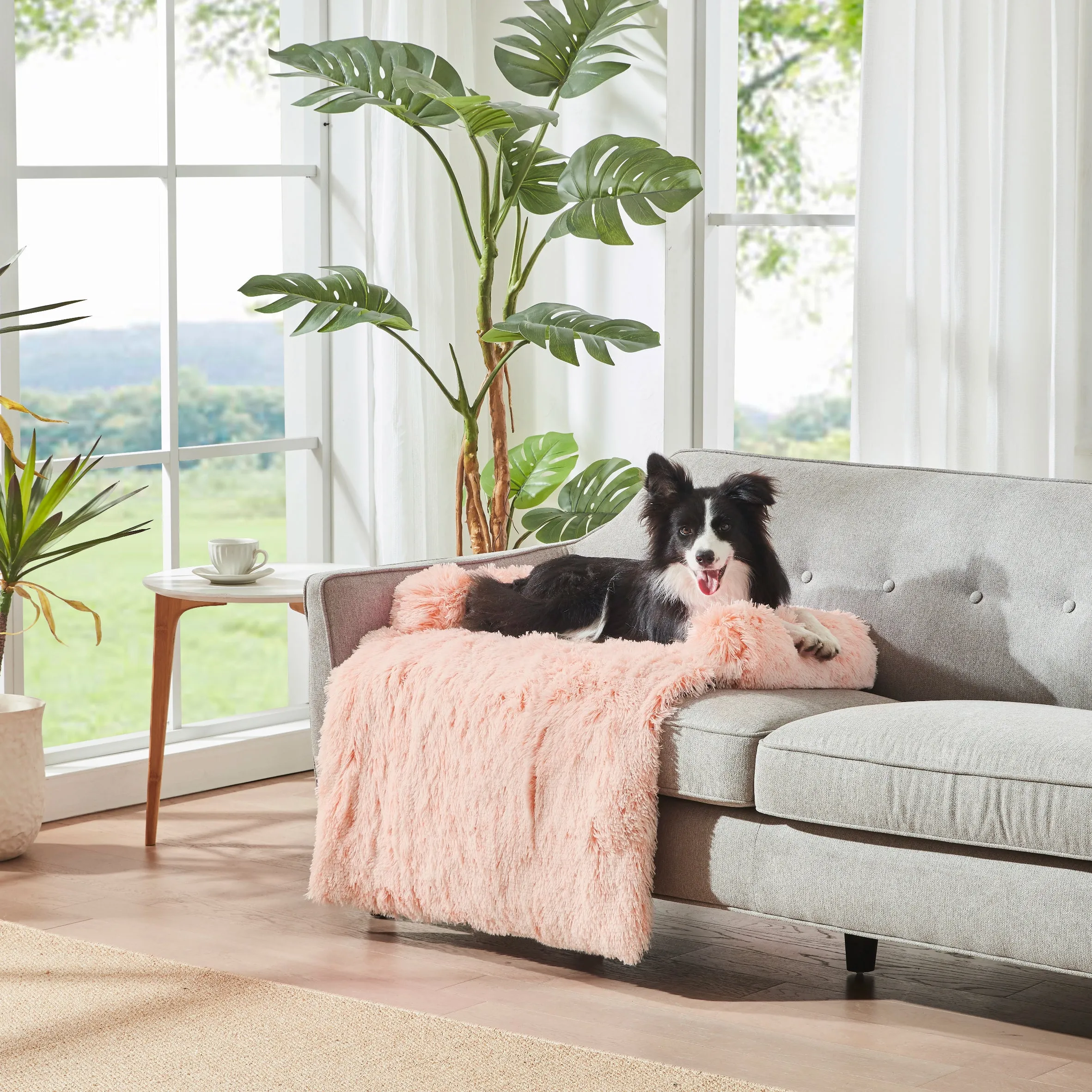 Shaggy Faux Fur Bolster Sofa Protector Pet Bed - Soft Beige