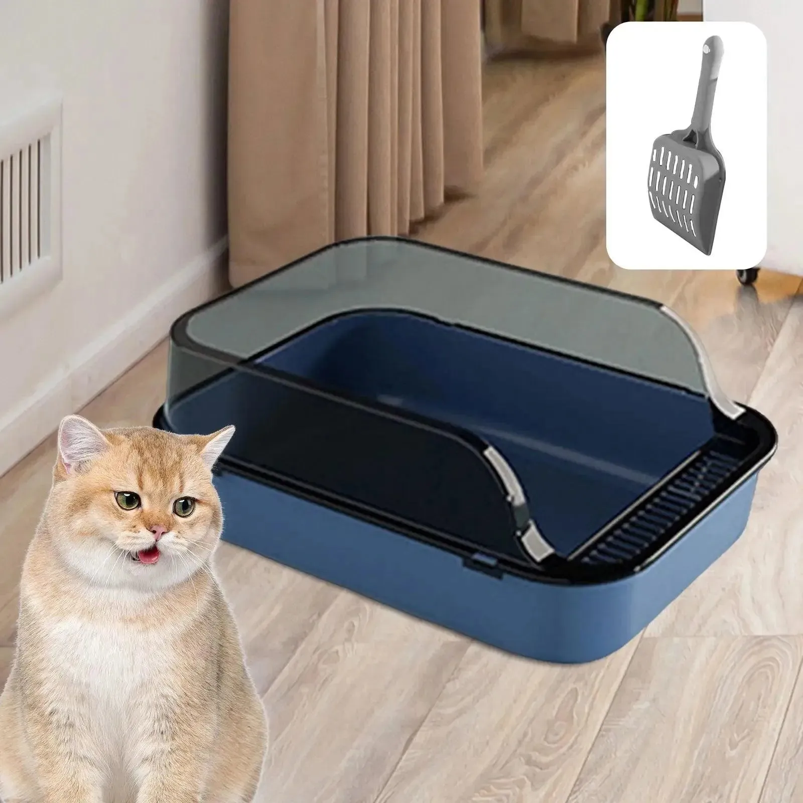Splash-Proof Open-Top Cat Litter Box Bedpan
