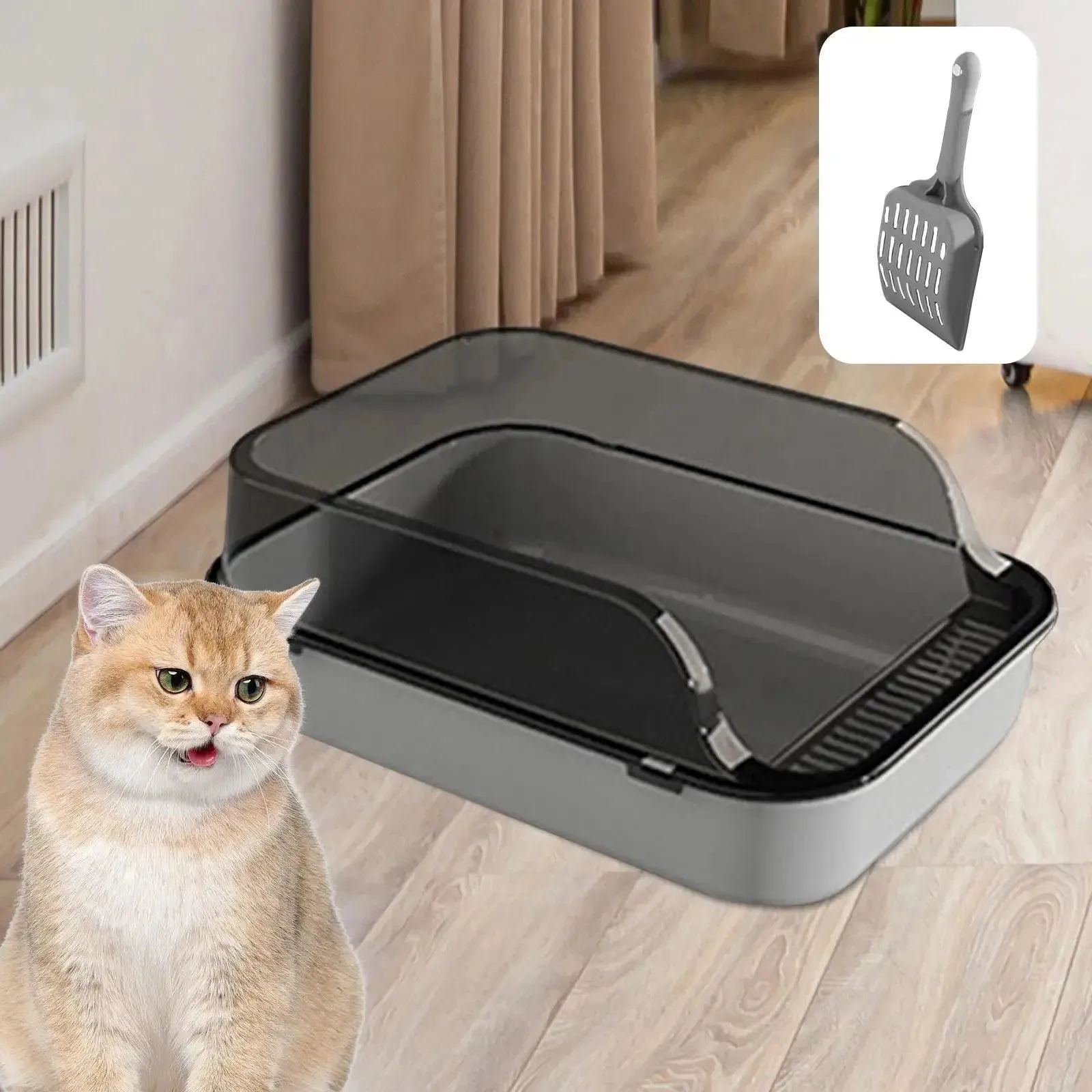 Splash-Proof Open-Top Cat Litter Box Bedpan