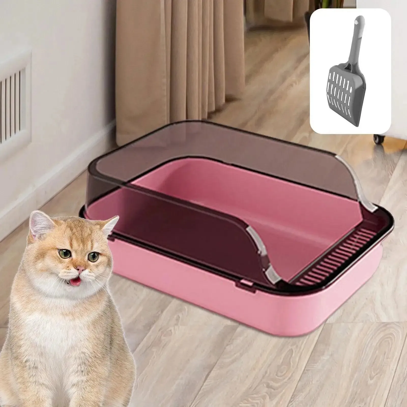 Splash-Proof Open-Top Cat Litter Box Bedpan
