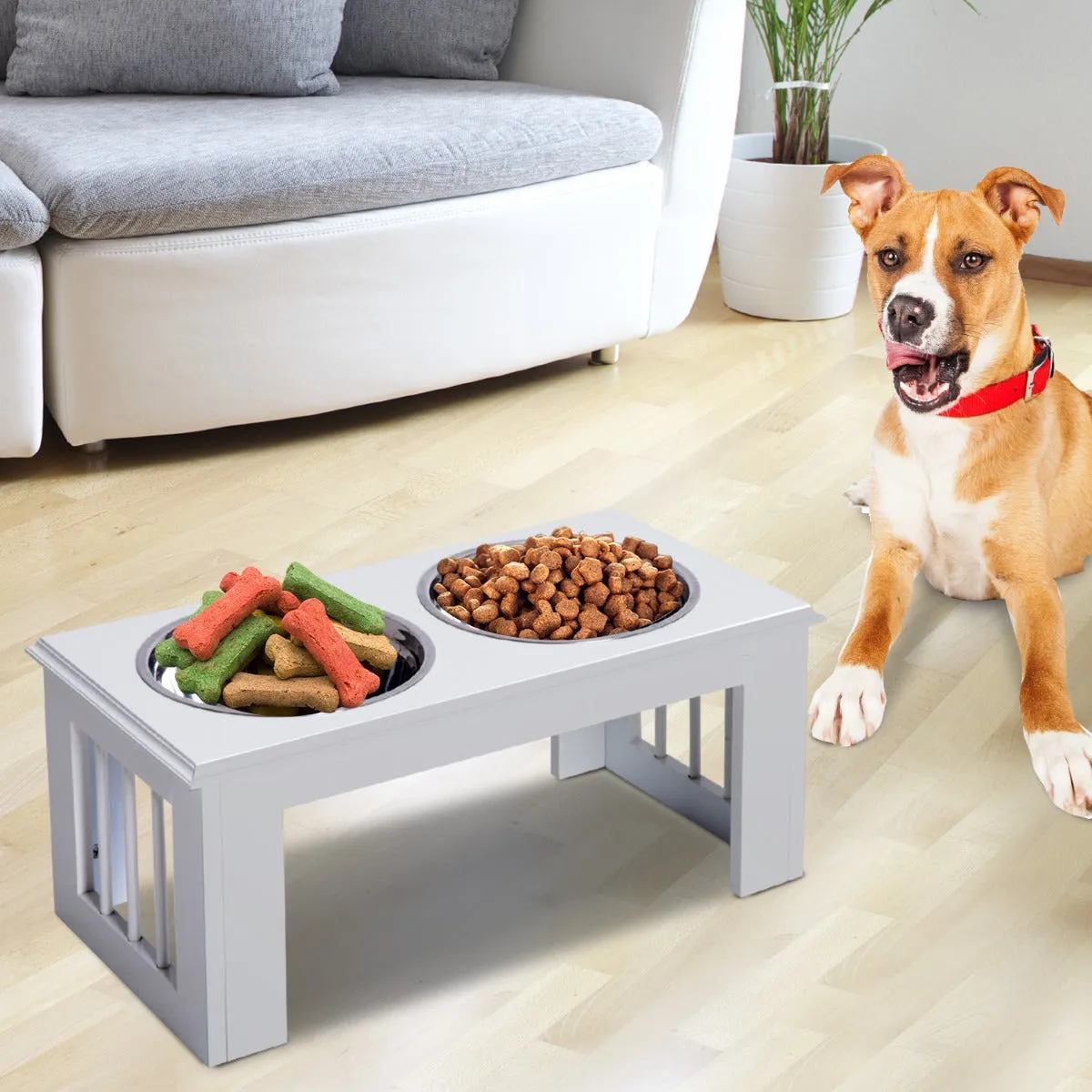 Stainless Steel Pet Feeder, 58.4Lx30.5Wx25.4H cm-White