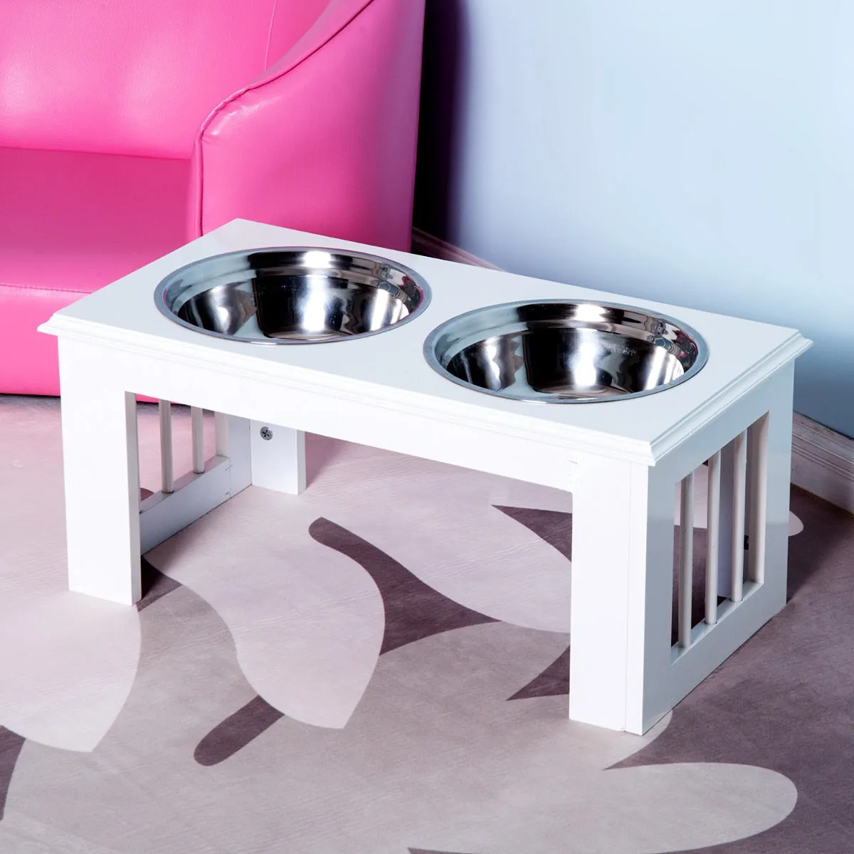 Stainless Steel Pet Feeder, 58.4Lx30.5Wx25.4H cm-White