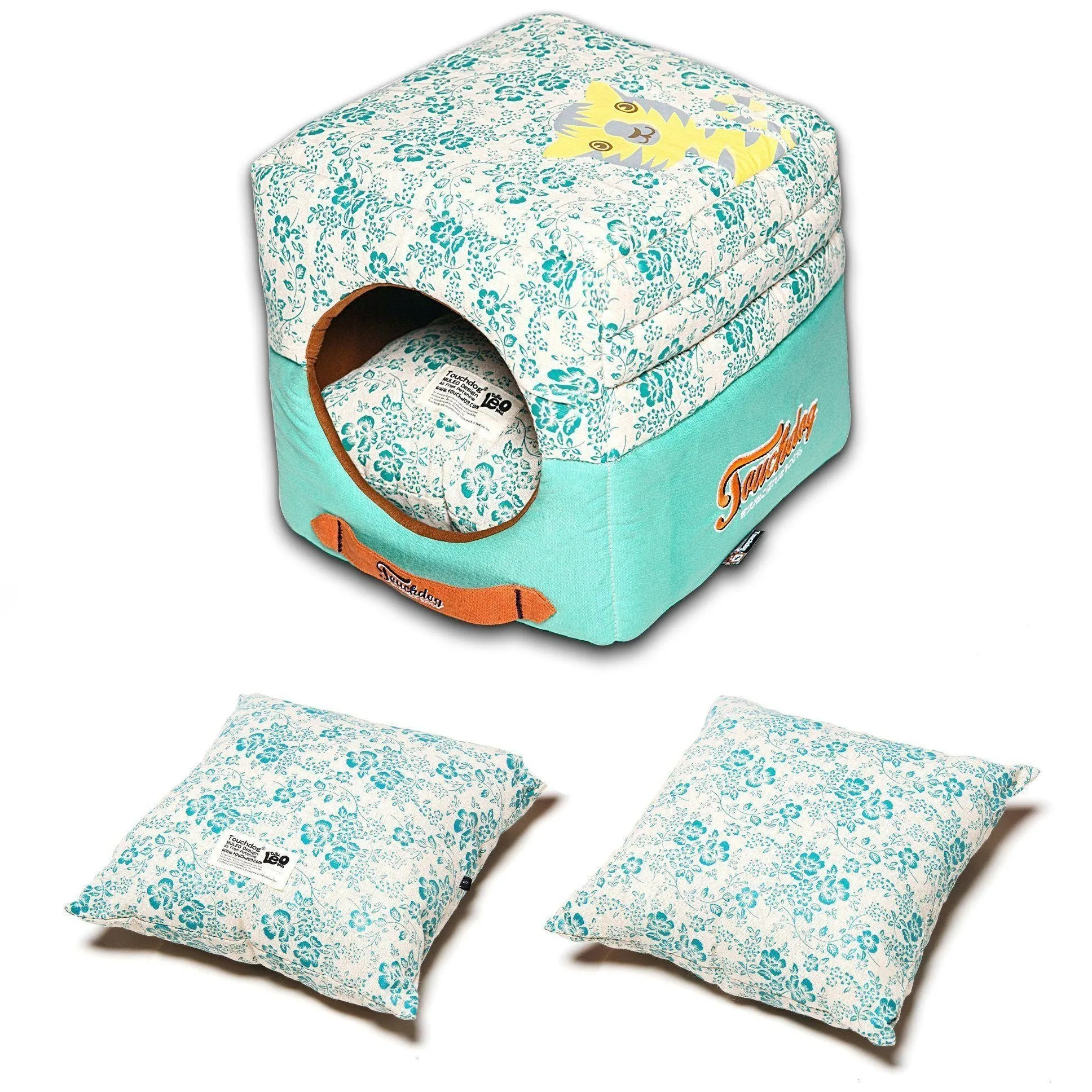 Touchdog ® 'Floral-Galoral' 2-in-1 Collapsible Squared Dog and Cat Bed