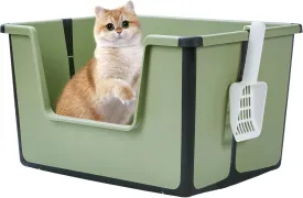 Vealind Foldable Portable Low Entry High Sided Car Travel Litter Box for Cats with Litter Scoop, Kitty Litter Box Green