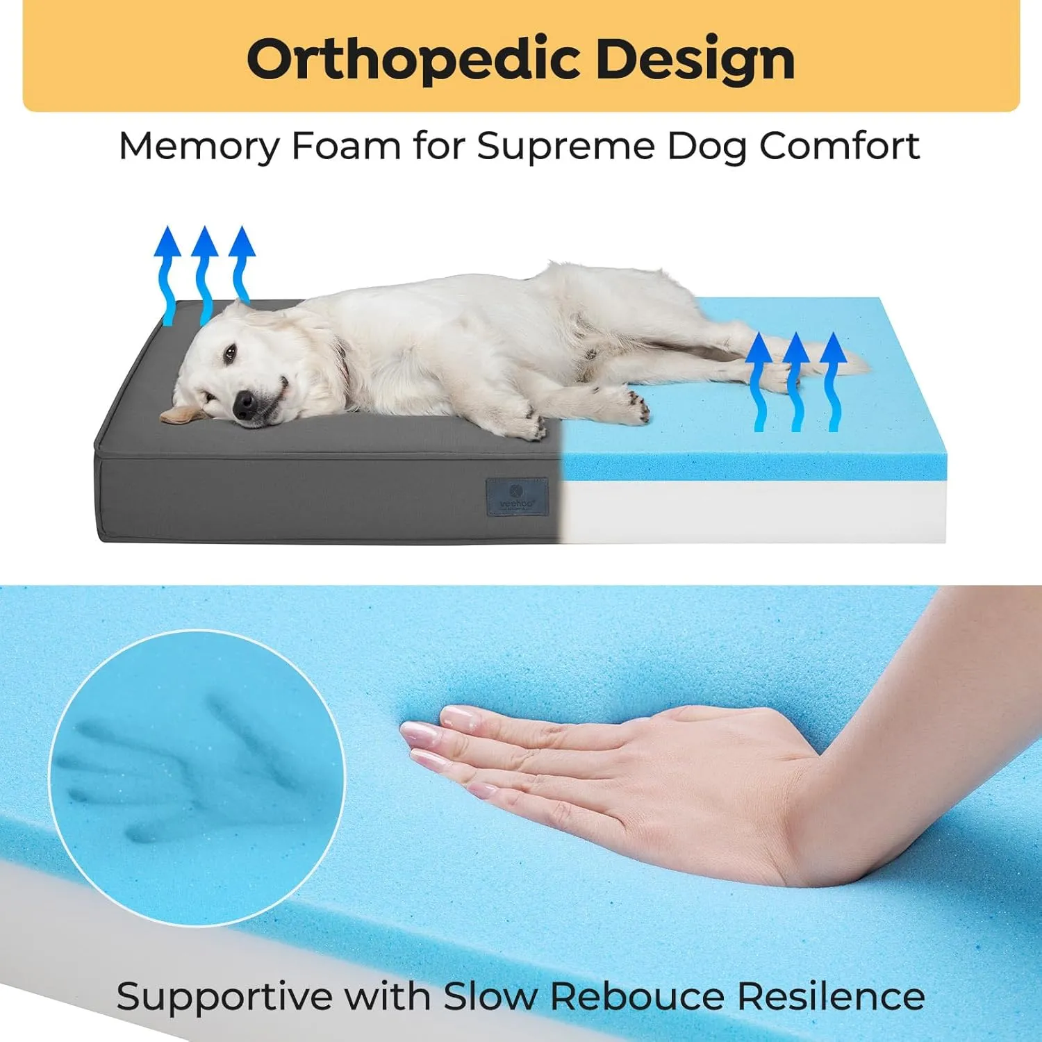 Veehoo Chew Proof Dog Bed for Crate, Durable Dog Crate Bed with Hidden Zipper, Outdoor Waterproof Pet Bed with Removable Washable Cover, Memory Foam Bed for Large Dogs
