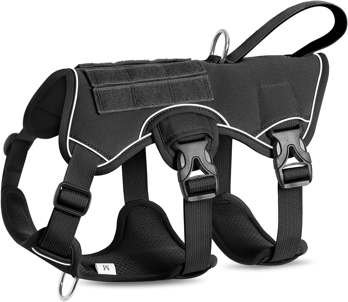 VOOPET Escape Proof Dog Harness, Soft Padded Full Body Pet Harness, Reflective No Pull Dog Harness with Handle and 2 Leash Clips for Medium Dogs Walking Hiking Training (Black,M)