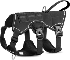 VOOPET Escape Proof Dog Harness, Soft Padded Full Body Pet Harness, Reflective No Pull Dog Harness with Handle and 2 Leash Clips for Medium Dogs Walking Hiking Training (Black,M)