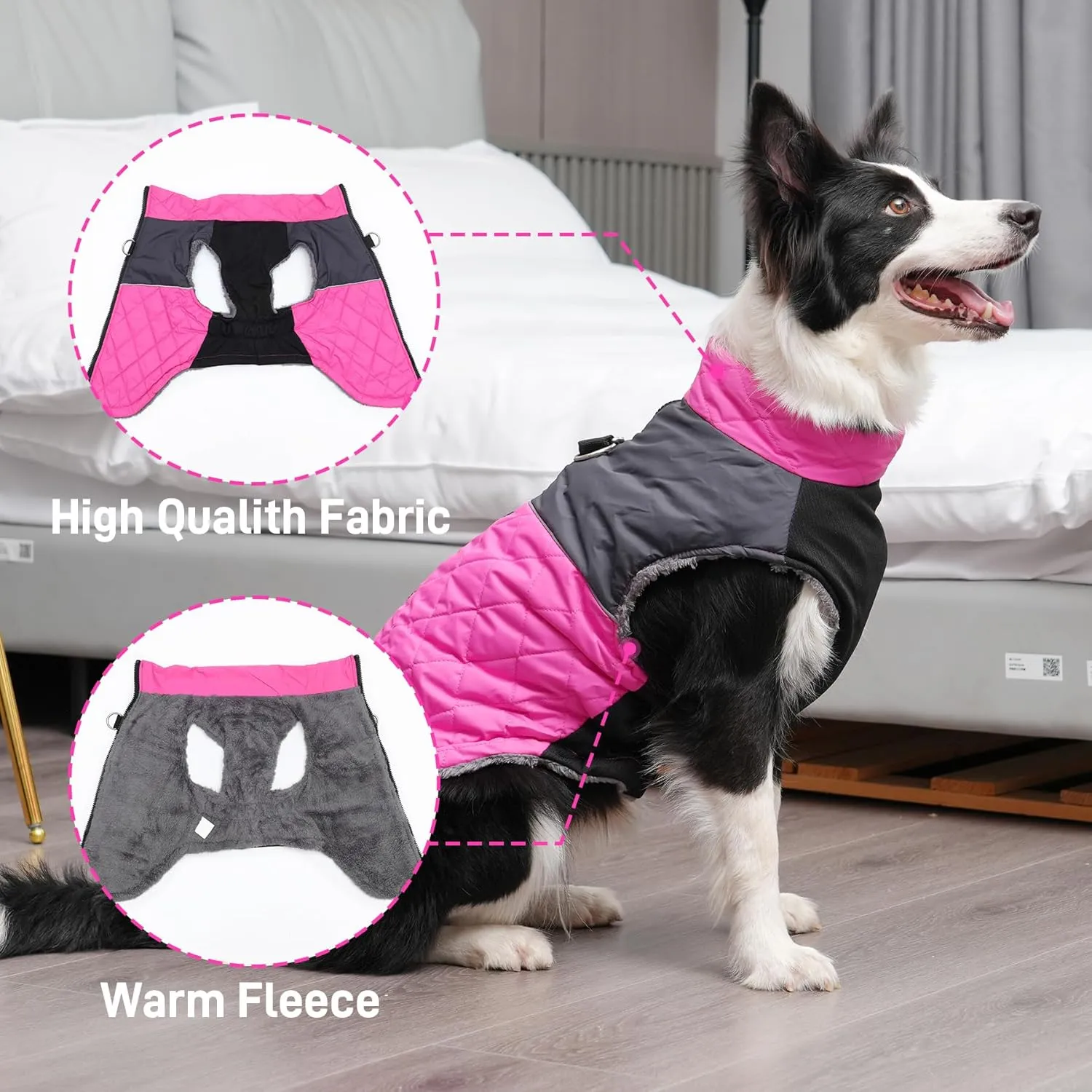 Warm Fleece Dog Coats for Small Dogs,D-Rings Waterproof Puppy Jacket for Cold Winter,Pink M